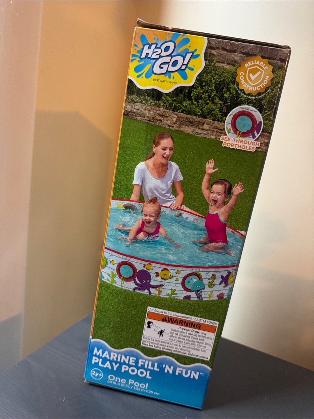 H2O GO! Marine Fill N Fun Play Pool 60” Kiddie Pool with Sea Life Print, Ages 2+